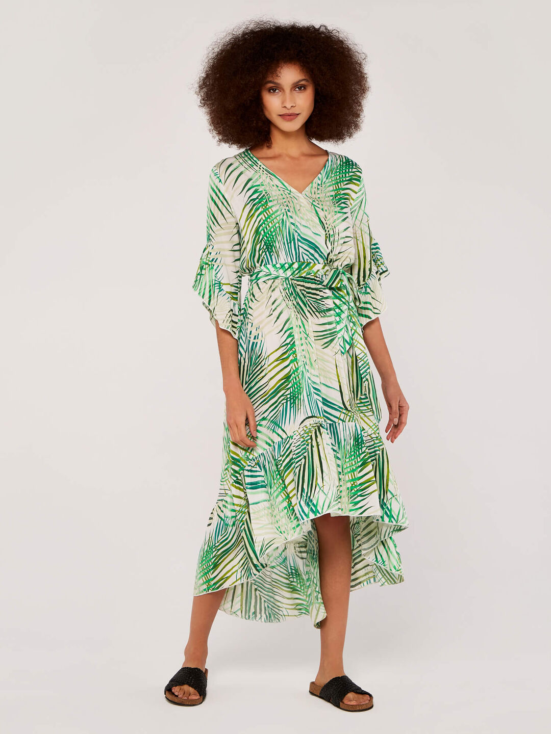 Tropical Leaf Ruffle Dress