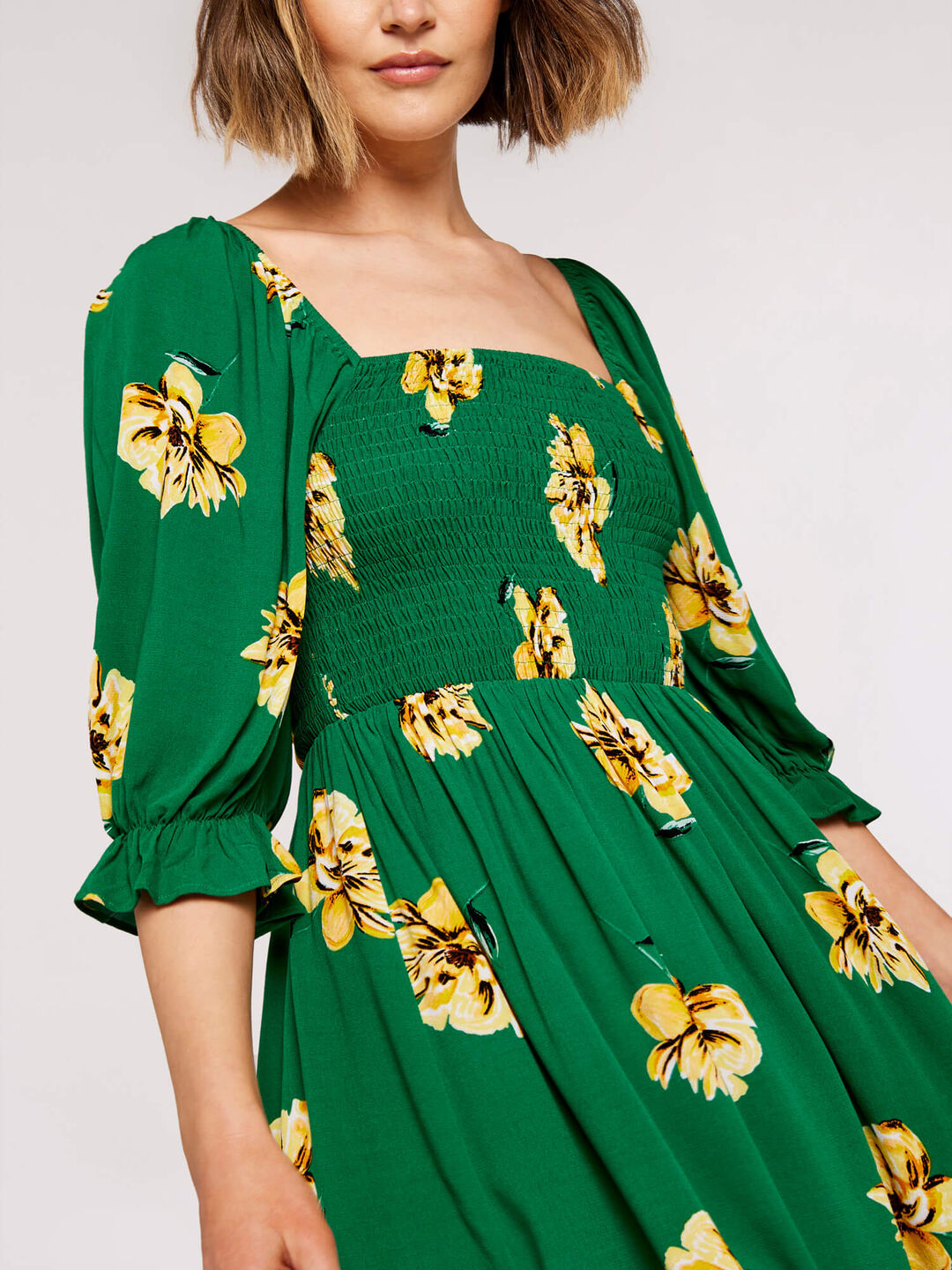 Floral Smock Puff Sleeve Dress