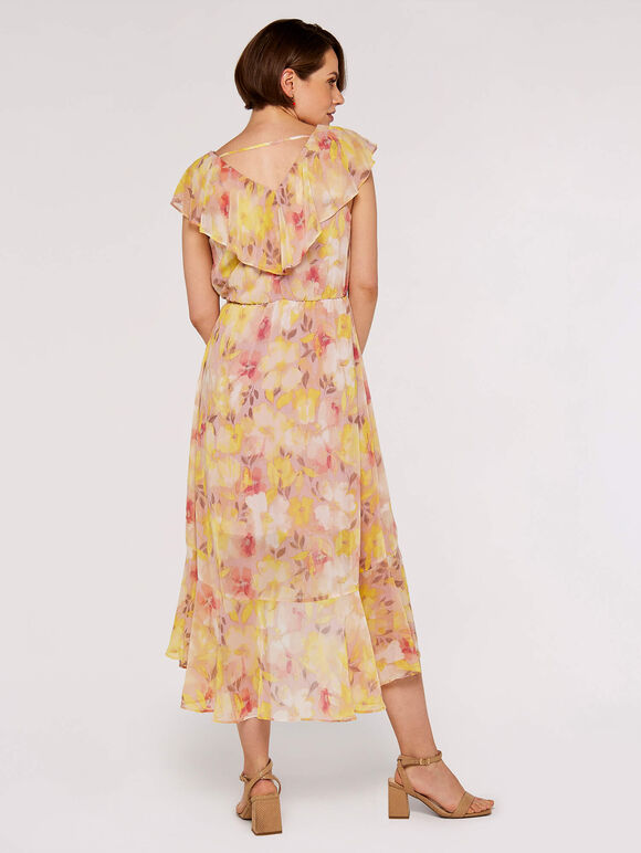 Floral Ruffle Wrap Dress, Pink, large