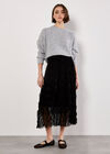 Wavy Tulle Midi Skirt, Black, large