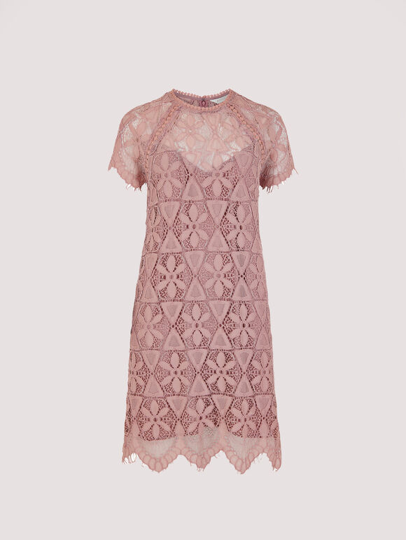 Lace Mini Dress, Pink, large