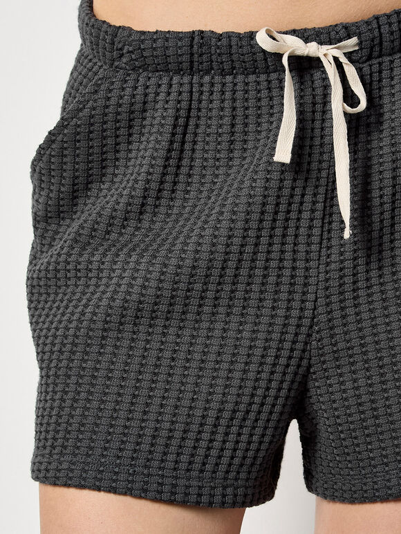 Waffle Knit Mini Shorts, Dark Grey/Charcoal, large