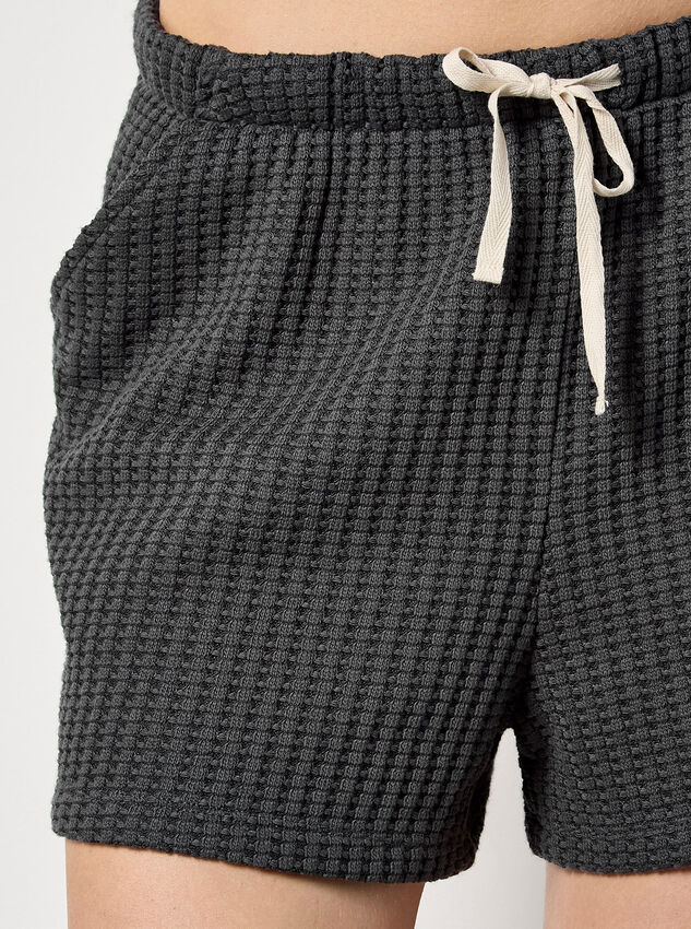 Waffle Knit Mini Shorts, Dark Grey/Charcoal, large