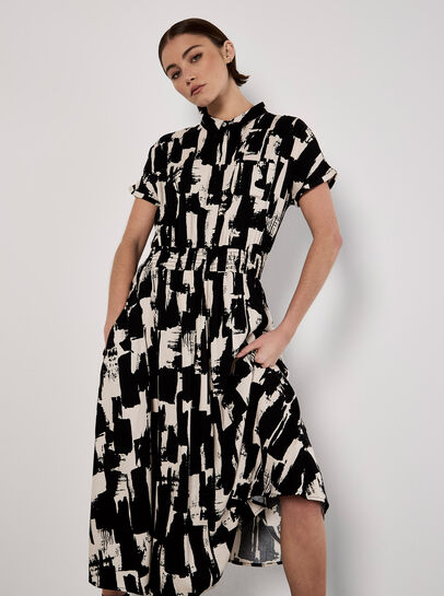 Brushstroke Squares Utility Midi Dress