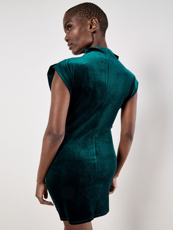 Ruched Velvet Bodycon Mini Dress, Green, large