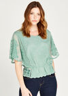Embroidered Batwing Peplum Top, Mint, large