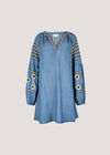 Aztec Embroidered Denim Mini Dress, Blue, large