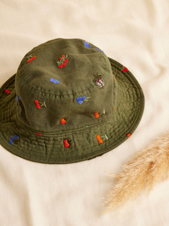 Fruit Embroidered Bucket Hat, Green, large