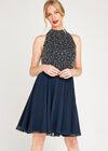 Beaded Halter Neck Swing Dress, Navy, large