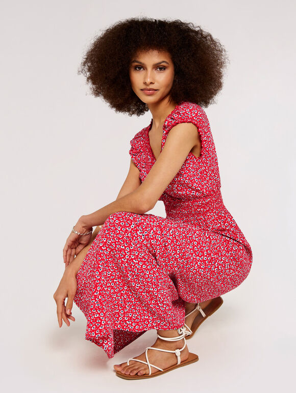 Ditsy Smock Maxi Dress, Red, large