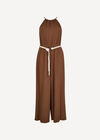 Cotton Blend Wide-Leg Jumpsuit, Rust, large