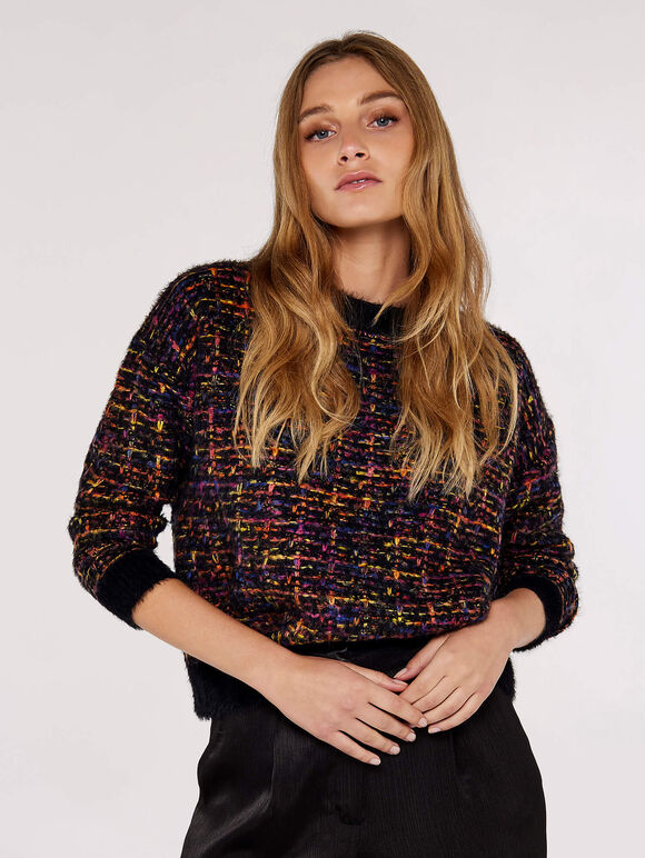 Colourful Check Jumper, Black, large