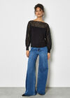 Lace Neck And Sleeve Jumper, Black, large