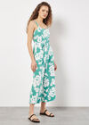 Floral Silhouette Wide-Leg Jumpsuit, Aqua - Turquoise, large