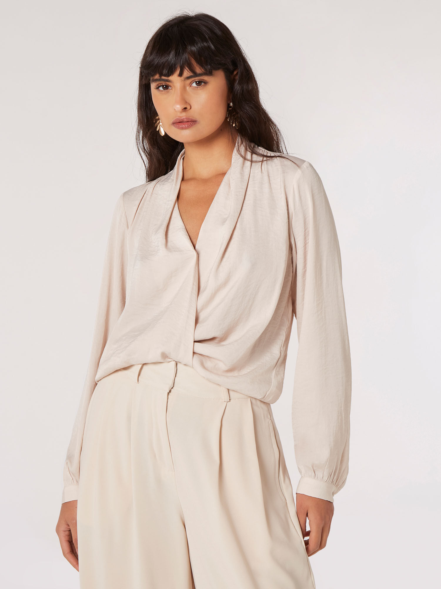 Textured Satin Wrap Top Apricot Clothing