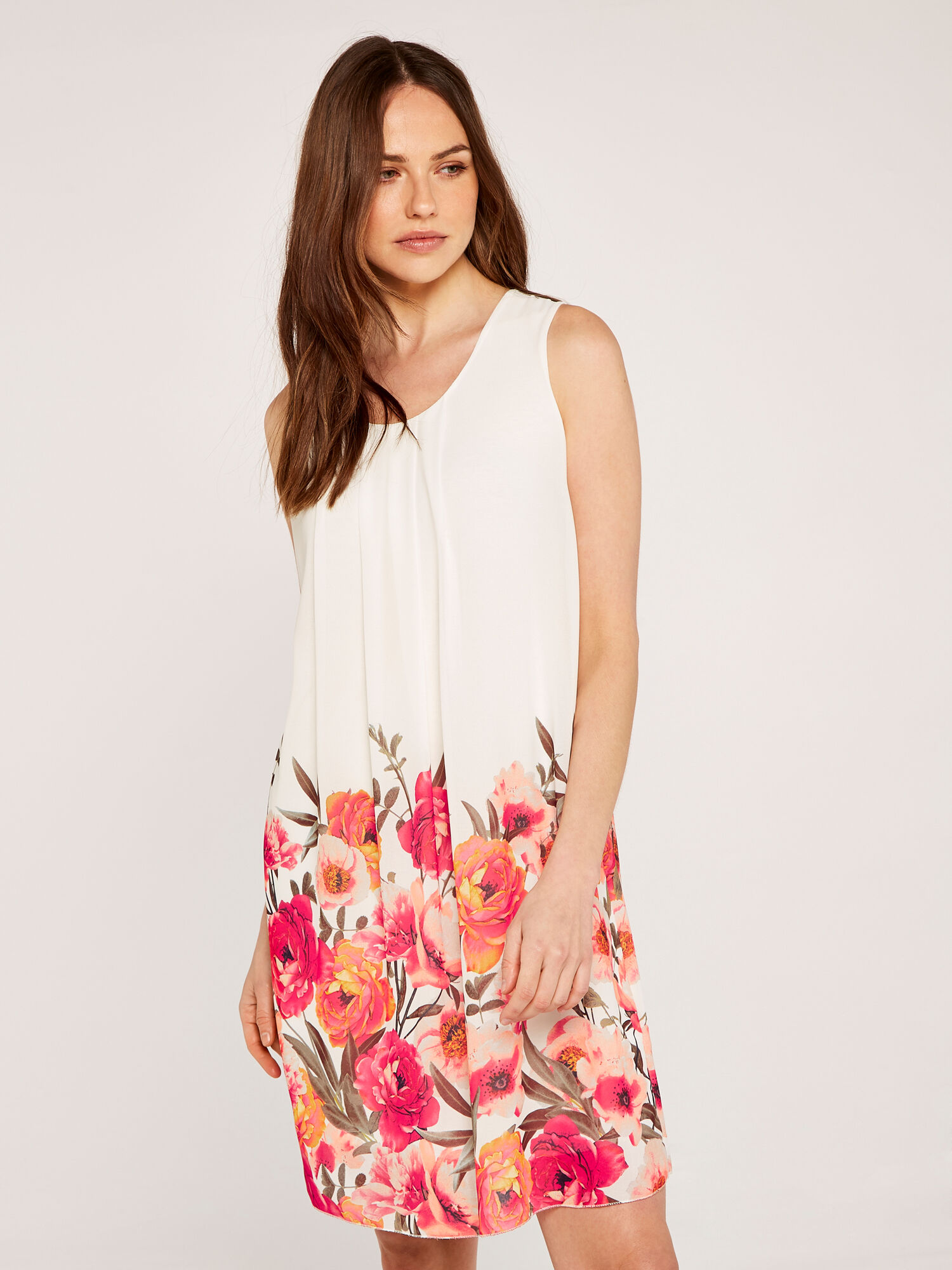 Floral Shift Dress Apricot Clothing