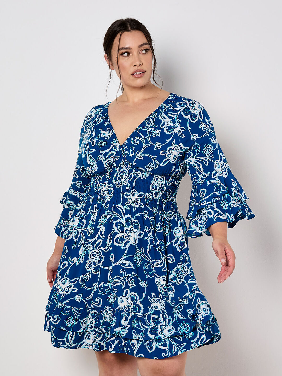 Sarasa Floral Smocked Ruffle Mini Dress