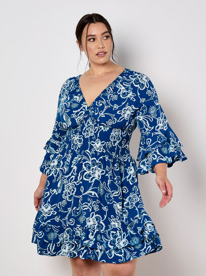 Sarasa Floral Smocked Ruffle Mini Dress
