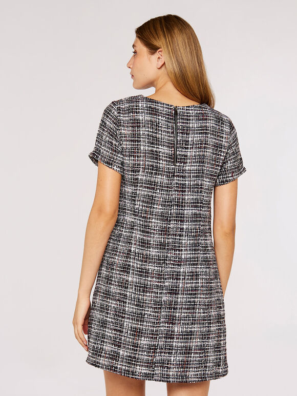 Woven Tweed Shift Dress, Burgundy, large