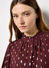 Gold Foil Ruffle Chiffon Blouse, Burgundy, large