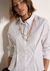 Cinched Cotton Stripe Shirt, White, large