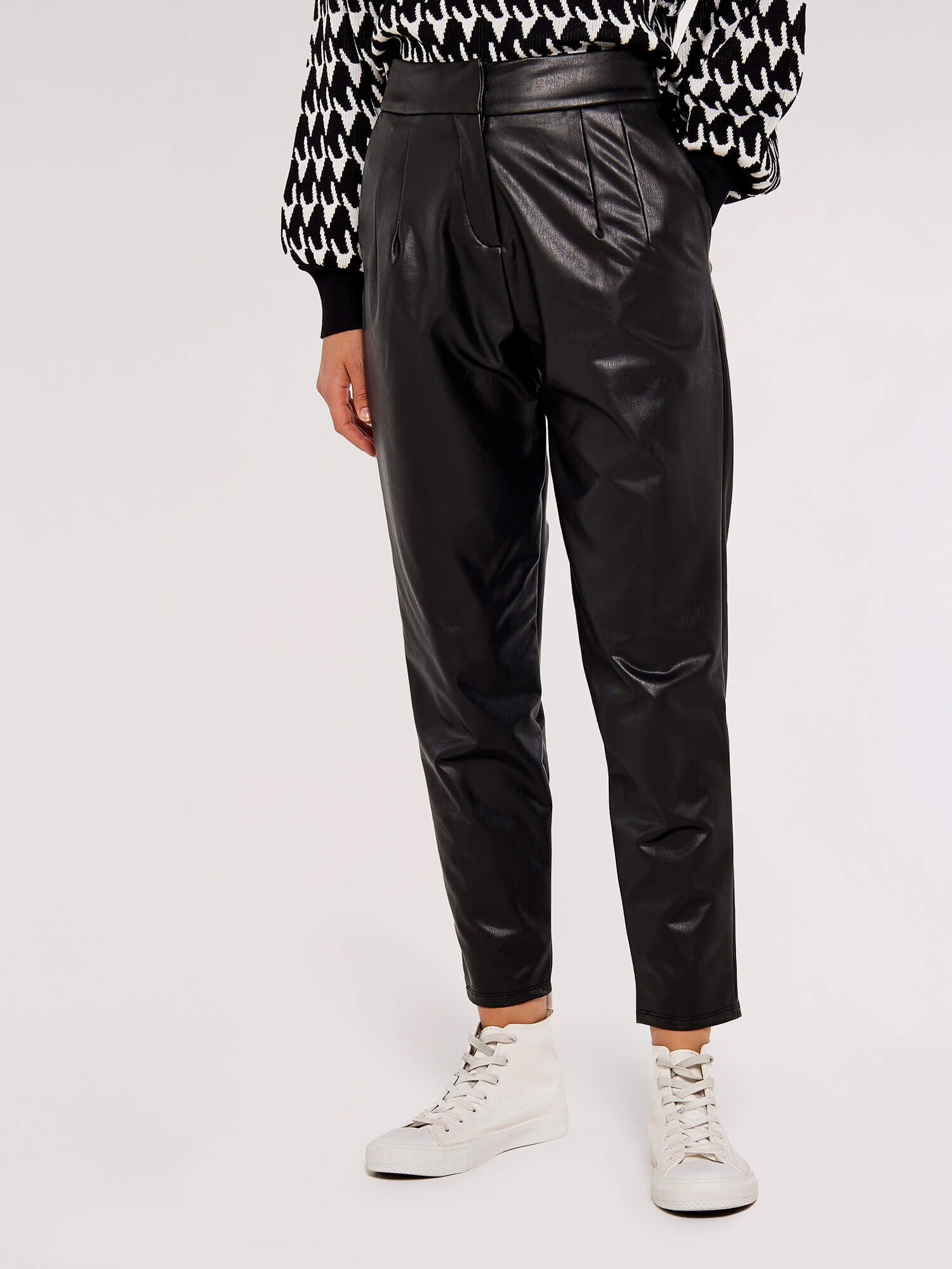 Tapered leather trousers sale