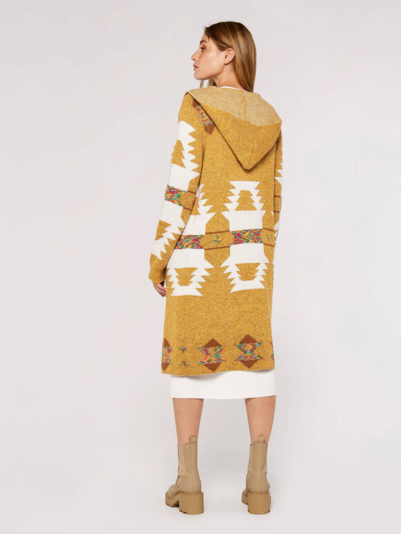 Mustard Aztec Hooded Cardigan, Mustard, large