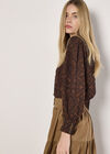 Mosaic Print Chiffon Ruffle Blouse, Brown, large
