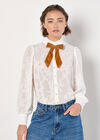 Embroidered Leaf Chiffon Blouse, Cream, large