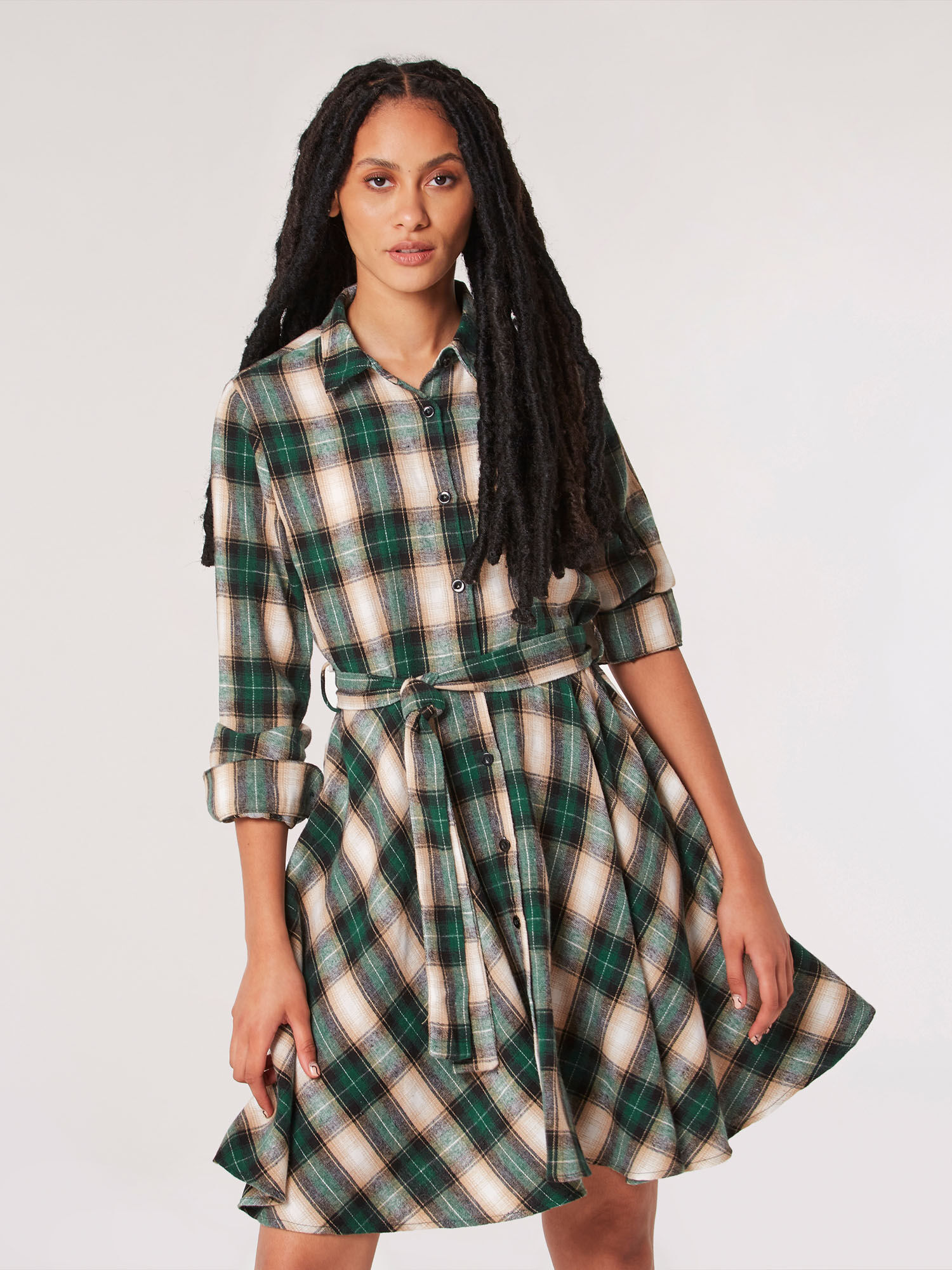 Apricot floral leaf check skater dress discount