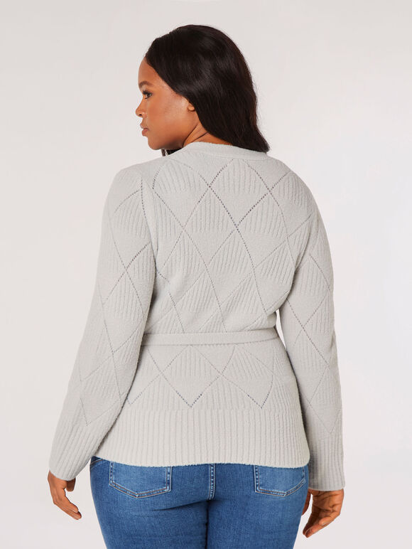 Curve Pointelle Wrap Jumper , Light Grey / Silver, large