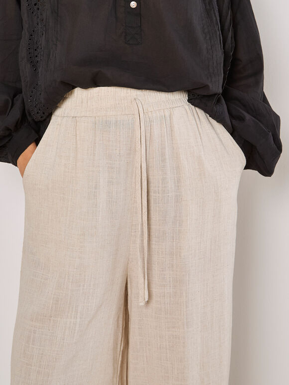 Wide Leg Linen Mix Trousers, Stone, large