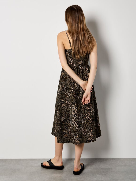 Cheetah Print Corset Cami Maxi Dress, Khaki, large