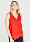 Frilled Sleeveless Top, Red, large