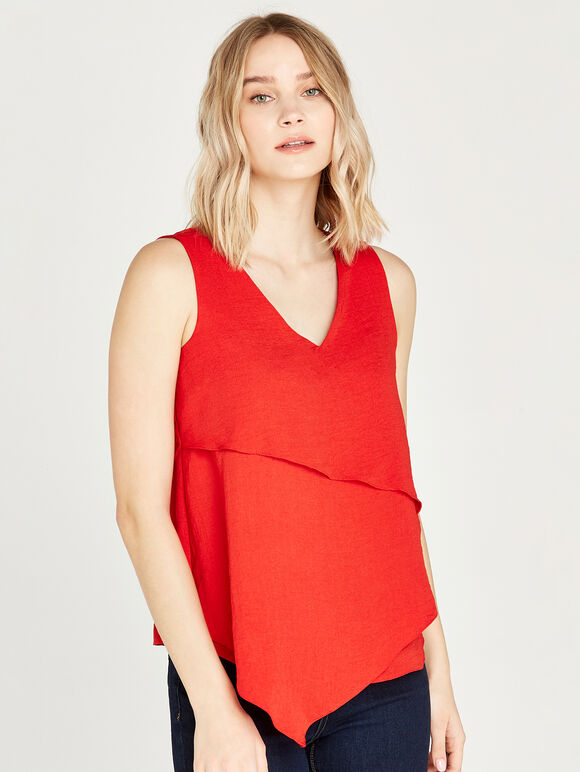 Frilled Sleeveless Top, Red, large