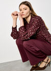 Gold Foil Ruffle Chiffon Blouse, Burgundy, large