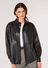 Leather Look Shirt Jacket, Black, large