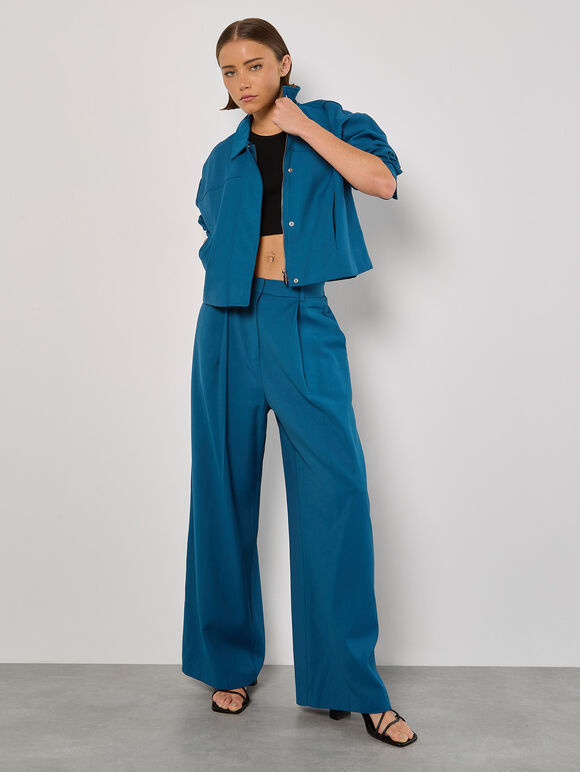 Soft Tailored Cropped Jacket, Teal, large