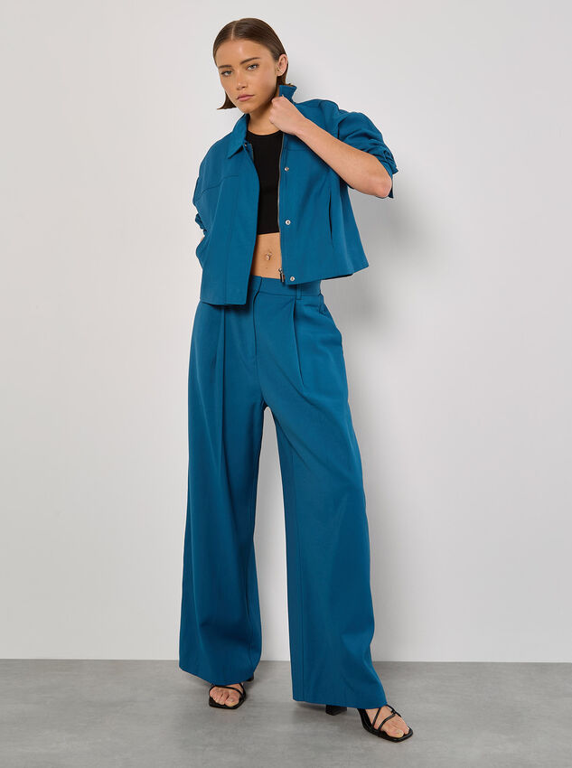 Soft Tailored Cropped Jacket, Teal, large
