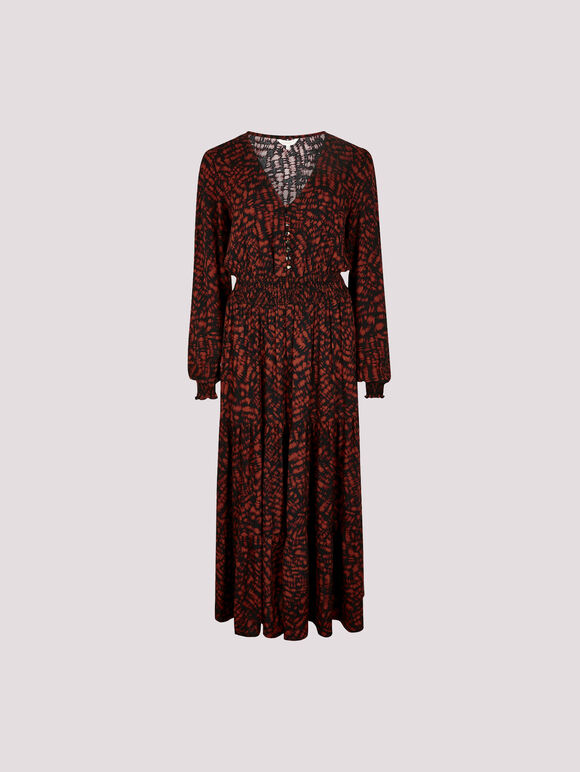 Abstract Print Tiered Midaxi Dress, Red, large
