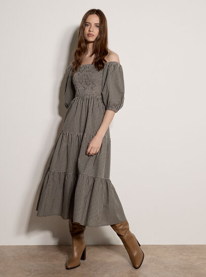 Cotton Gingham Milkmaid Midaxi Dress