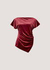 Asymmetric Ruched Velvet Top, Burgundy, large