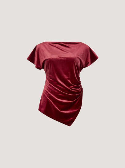 Asymmetric Ruched Velvet Top