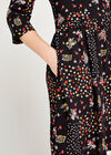 Black Patchwork Floral Smock Dress, Black, large