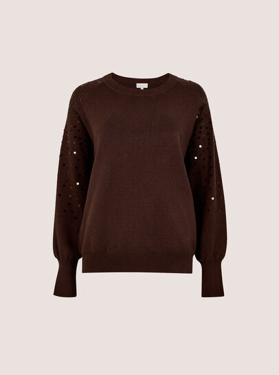 Sequin Sleeve Ribbed Knit Jumper
