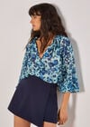 Blurred Floral Chiffon Blouse, Aqua - Turquoise, large