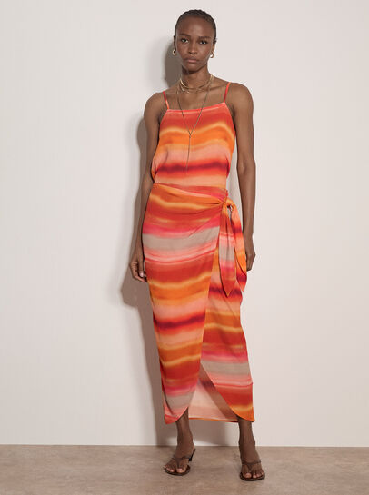 Watercolour Stripe Wrap Midi Skirt