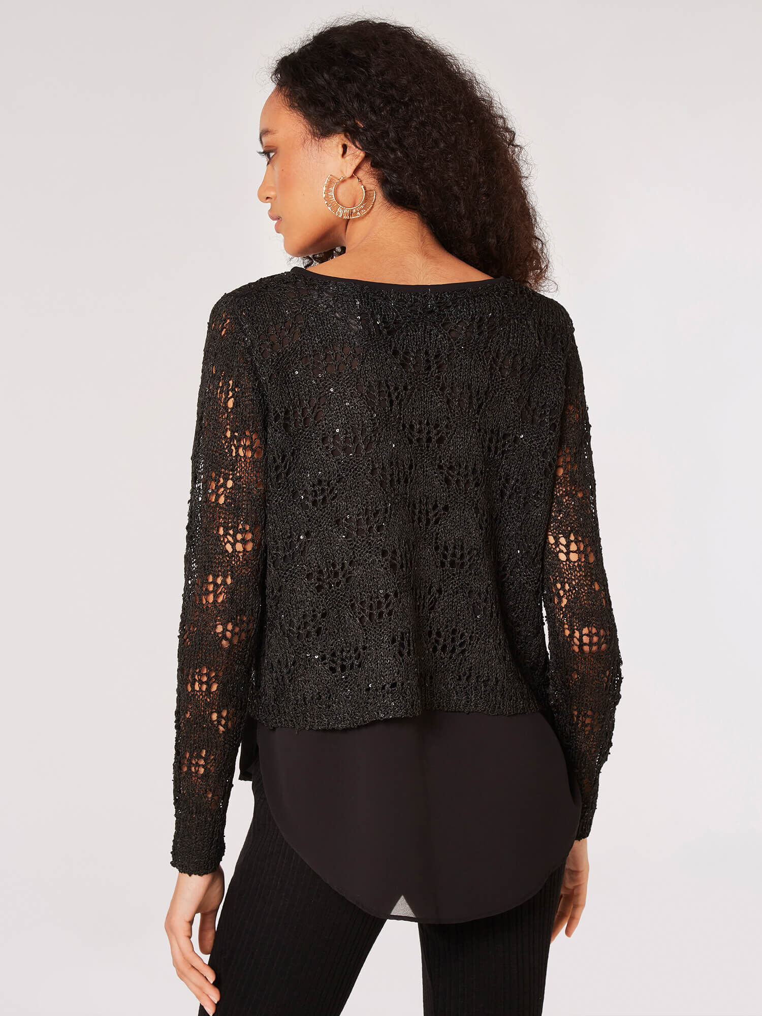 Black lace sequin top clearance