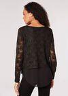 Sequin Chiffon Layered Knit Top, Black, large