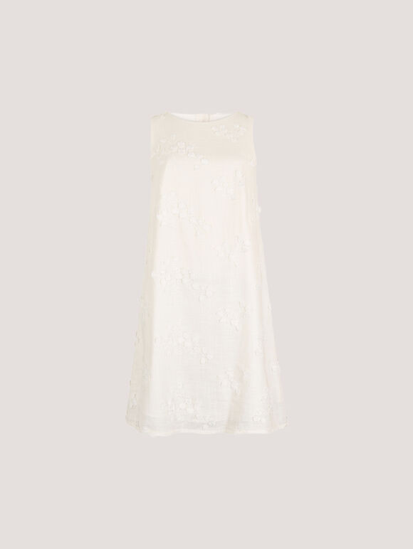 Floral Embroidered Shift Mini Dress, White, large